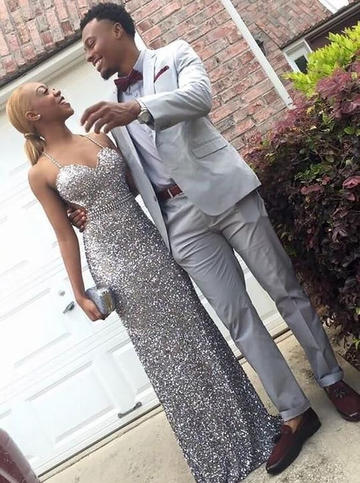 Sparkly Silver Sequin Beaded Party Evening Dress Backless Prom Dress HZ1023